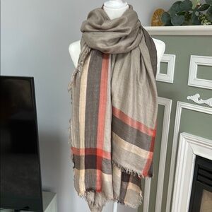 Elegant Striped Scarf/Wrap in Beige and Red